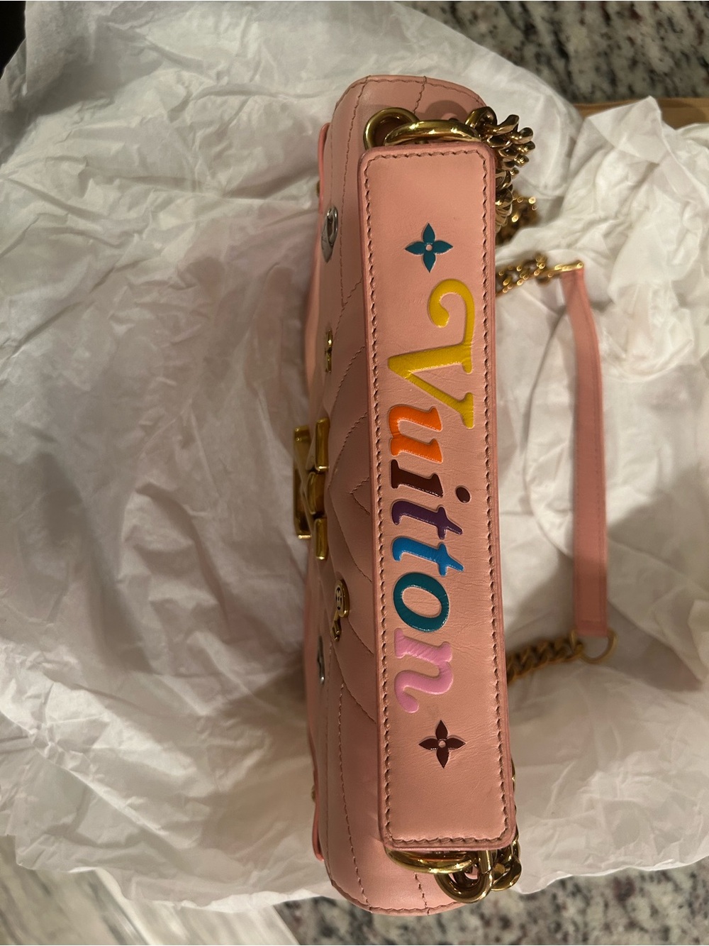 Louis Vuitton Wave Pink Quilted Shoulder Bag with Gold LV Hardware - Picture 5 of 7